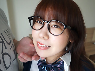 Very aware Japanese OTAKU girl with glasses